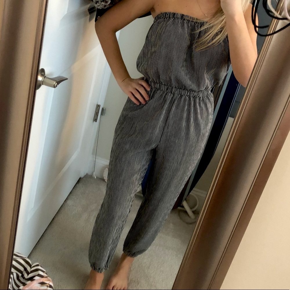 Black and white striped romper